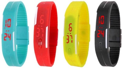 NS18 Silicone Led Magnet Band Combo of 4 Sky Blue, Red, Yellow And Black Digital Watch  - For Boys & Girls   Watches  (NS18)