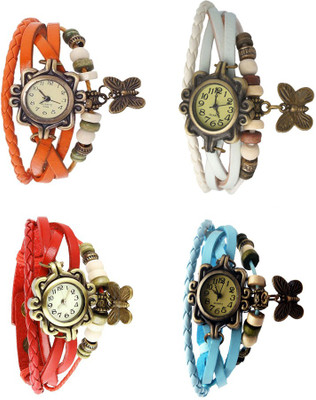 

NS18 Vintage Butterfly Rakhi Combo of 4 Orange, Red, White And Sky Blue Watch - For Women