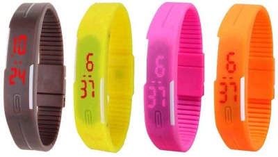 NS18 Silicone Led Magnet Band Combo of 4 Brown, Yellow, Pink And Orange Digital Watch  - For Boys & Girls   Watches  (NS18)