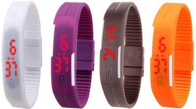 

NS18 Silicone Led Magnet Band Combo of 4 White, Purple, Brown And Orange Watch - For Boys & Girls