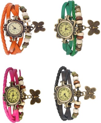NS18 Vintage Butterfly Rakhi Combo of 4 Orange, Pink, Green And Black Analog Watch  - For Women   Watches  (NS18)