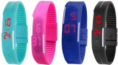 NS18 Silicone Led Magnet Band Combo of 4 Sky Blue, Pink, Blue And Black Digital Watch  - For Boys & Girls   Watches  (NS18)