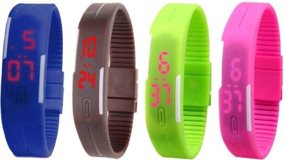 NS18 Silicone Led Magnet Band Combo of 4 Blue, Brown, Green And Pink Digital Watch  - For Boys & Girls   Watches  (NS18)