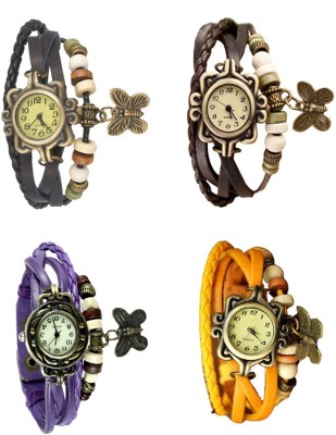 NS18 Vintage Butterfly Rakhi Combo of 4 Black, Purple, Brown And Yellow Analog Watch  - For Women   Watches  (NS18)