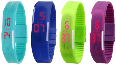 NS18 Silicone Led Magnet Band Watch Combo of 4 Sky Blue, Blue, Green And Purple Digital Watch  - For Couple   Watches  (NS18)