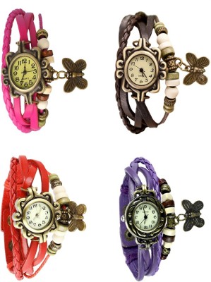 NS18 Vintage Butterfly Rakhi Combo of 4 Pink, Red, Brown And Purple Analog Watch  - For Women   Watches  (NS18)