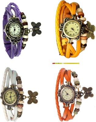 NS18 Vintage Butterfly Rakhi Combo of 4 Purple, White, Yellow And Orange Analog Watch  - For Women   Watches  (NS18)