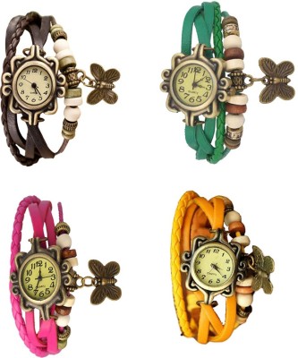 NS18 Vintage Butterfly Rakhi Combo of 4 Brown, Pink, Green And Yellow Analog Watch  - For Women   Watches  (NS18)