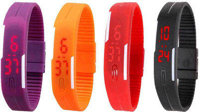 

Kissu Led Magnet Band Combo of 4 Purple, Orange, Red And Black Watch - For Men & Women