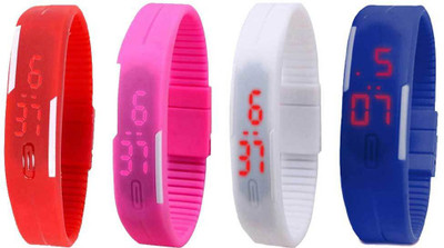 

Kissu Led Magnet Band Combo of 4 Red, Pink, White And Blue Watch - For Men & Women