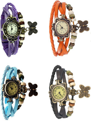 

NS18 Vintage Butterfly Rakhi Combo of 4 Purple, Sky Blue, Orange And Black Watch - For Women