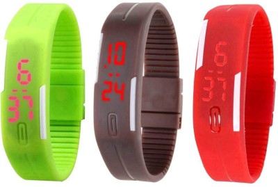 NS18 Silicone Led Magnet Band Combo of 3 Green, Brown And Red Digital Watch  - For Boys & Girls   Watches  (NS18)