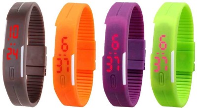 NS18 Silicone Led Magnet Band Combo of 4 Brown, Orange, Purple And Green Digital Watch  - For Boys & Girls   Watches  (NS18)