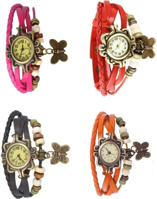 NS18 Vintage Butterfly Rakhi Combo of 4 Pink, Black, Red And Orange Analog Watch  - For Women   Watches  (NS18)
