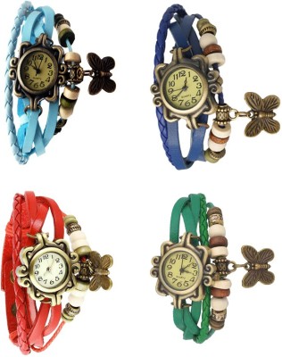 NS18 Vintage Butterfly Rakhi Combo of 4 Sky Blue, Red, Blue And Green Analog Watch  - For Women   Watches  (NS18)