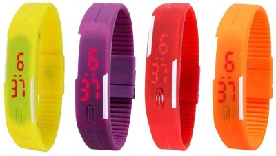 NS18 Silicone Led Magnet Band Combo of 4 Yellow, Purple, Red And Orange Digital Watch  - For Boys & Girls   Watches  (NS18)