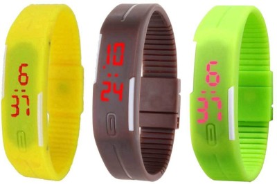 NS18 Silicone Led Magnet Band Combo of 3 Yellow, Brown And Green Digital Watch  - For Boys & Girls   Watches  (NS18)