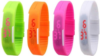 NS18 Silicone Led Magnet Band Combo of 4 Green, Orange, Pink And White Digital Watch  - For Boys & Girls   Watches  (NS18)