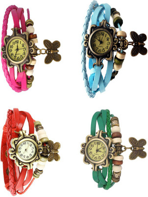 

Kissu Vintage Rakhi Combo of 4 Pink, Red, Sky Blue And Green Watch - For Women