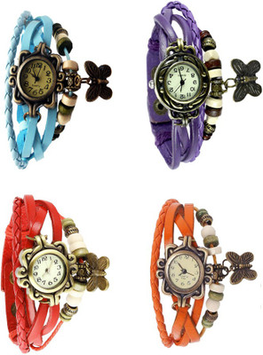 

Kissu Vintage Rakhi Combo of 4 Sky Blue, Red, Purple And Orange Watch - For Women