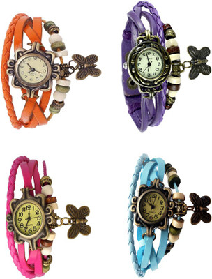 

NS18 Vintage Butterfly Rakhi Combo of 4 Orange, Pink, Purple And Sky Blue Watch - For Women