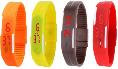 

NS18 Silicone Led Magnet Band Watch Combo of 4 Orange, Yellow, Brown And Red Watch - For Couple