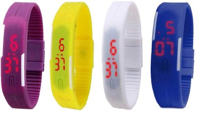 NS18 Silicone Led Magnet Band Combo of 4 Purple, White, Yellow And Blue Digital Watch  - For Boys & Girls   Watches  (NS18)