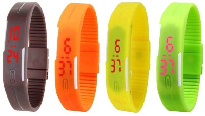 NS18 Silicone Led Magnet Band Combo of 4 Brown, Orange, Yellow And Green Digital Watch  - For Boys & Girls   Watches  (NS18)