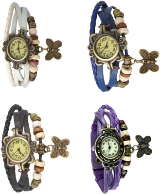 NS18 Vintage Butterfly Rakhi Combo of 4 White, Black, Blue And Purple Analog Watch  - For Women   Watches  (NS18)