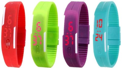 NS18 Silicone Led Magnet Band Watch Combo of 4 Red, Green, Purple And Sky Blue Digital Watch  - For Couple   Watches  (NS18)