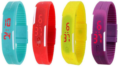 

NS18 Silicone Led Magnet Band Watch Combo of 4 Sky Blue, Red, Yellow And Purple Watch - For Couple