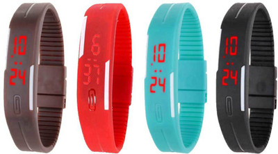 

NS18 Silicone Led Magnet Band Combo of 4 Brown, Red, Sky Blue And Black Watch - For Boys & Girls
