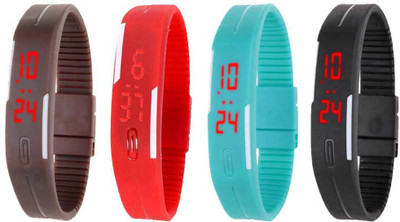 NS18 Silicone Led Magnet Band Combo of 4 Brown, Red, Sky Blue And Black Digital Watch  - For Boys & Girls   Watches  (NS18)