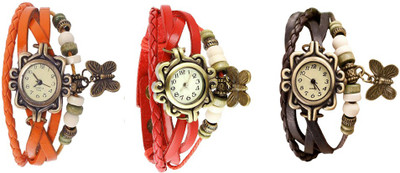 

Kissu Vintage Rakhi Watch Combo of 3 Orange, Red And Brown Watch - For Women