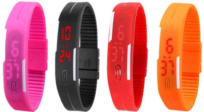 

Kissu Led Magnet Band Combo of 4 Pink, Black, Red And Orange Watch - For Men & Women