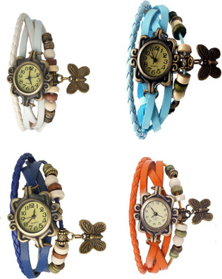 

NS18 Vintage Butterfly Rakhi Combo of 4 White, Blue, Sky Blue And Orange Watch - For Women
