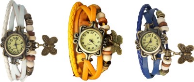 NS18 Vintage Butterfly Rakhi Watch Combo of 3 White, Yellow And Blue Analog Watch  - For Women   Watches  (NS18)