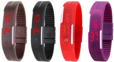 NS18 Silicone Led Magnet Band Watch Combo of 4 Brown, Black, Red And Purple Digital Watch  - For Couple   Watches  (NS18)