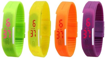 NS18 Silicone Led Magnet Band Watch Combo of 4 Green, Yellow, Orange And Purple Digital Watch  - For Couple   Watches  (NS18)
