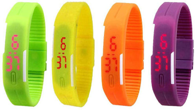 

NS18 Silicone Led Magnet Band Watch Combo of 4 Green, Yellow, Orange And Purple Watch - For Couple