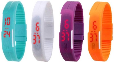 NS18 Silicone Led Magnet Band Combo of 4 Sky Blue, White, Purple And Orange Digital Watch  - For Boys & Girls   Watches  (NS18)