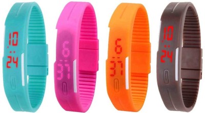 NS18 Silicone Led Magnet Band Combo of 4 Sky Blue, Pink, Orange And Brown Digital Watch  - For Boys & Girls   Watches  (NS18)