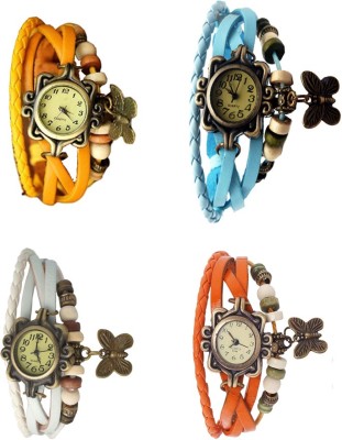 NS18 Vintage Butterfly Rakhi Combo of 4 Yellow, White, Sky Blue And Orange Analog Watch  - For Women   Watches  (NS18)