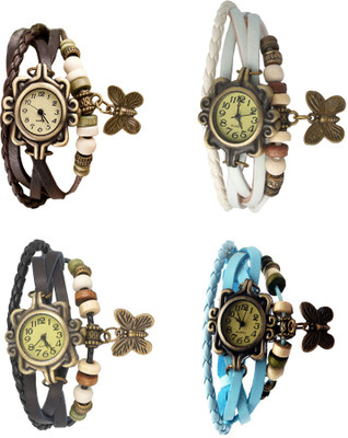 

NS18 Vintage Butterfly Rakhi Combo of 4 Brown, Black, White And Sky Blue Watch - For Women