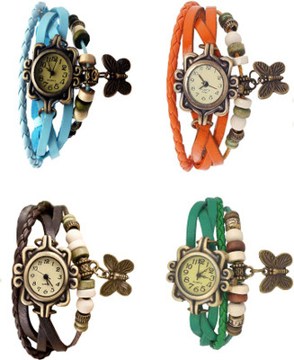 

Kissu Vintage Rakhi Combo of 4 Sky Blue, Brown, Orange And Green Watch - For Women