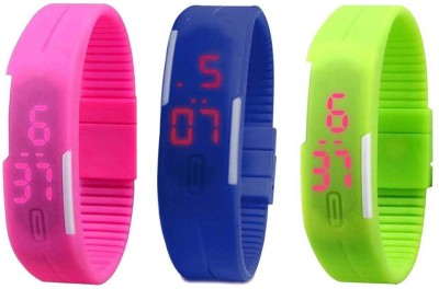 NS18 Silicone Led Magnet Band Combo of 3 Pink, Blue And Green Digital Watch  - For Boys & Girls   Watches  (NS18)