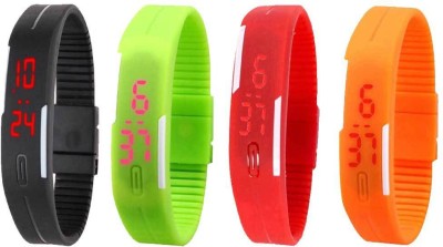NS18 Silicone Led Magnet Band Combo of 4 Black, Green, Red And Orange Digital Watch  - For Boys & Girls   Watches  (NS18)