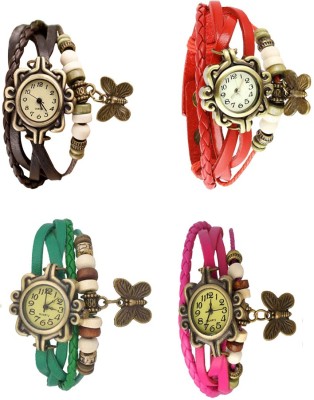 NS18 Vintage Butterfly Rakhi Combo of 4 Brown, Green, Red And Pink Analog Watch  - For Women   Watches  (NS18)
