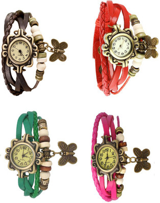 

Kissu Vintage Rakhi Combo of 4 Brown, Green, Red And Pink Watch - For Women
