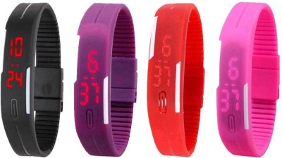 NS18 Silicone Led Magnet Band Watch Combo of 4 Black, Purple, Red And Pink Digital Watch  - For Couple   Watches  (NS18)